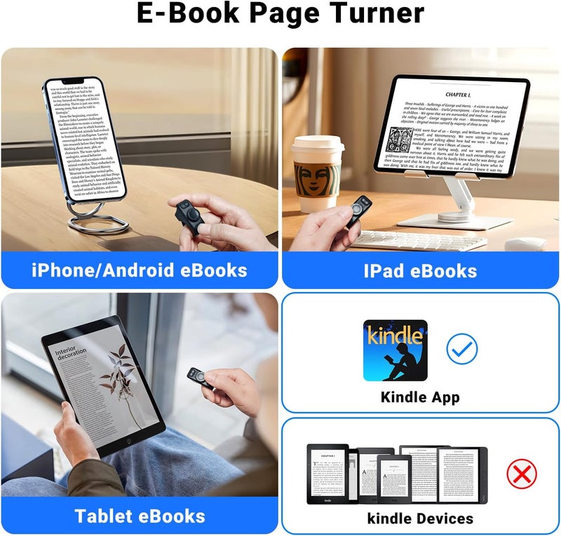 MILOUZ Remote Scrolling Ring for Tiktok,Page Turner for Kindle App,Bluetooth Camera Shutter Remote for iPhone, Android,iOS,iPad,Tablet-Black - Image 4